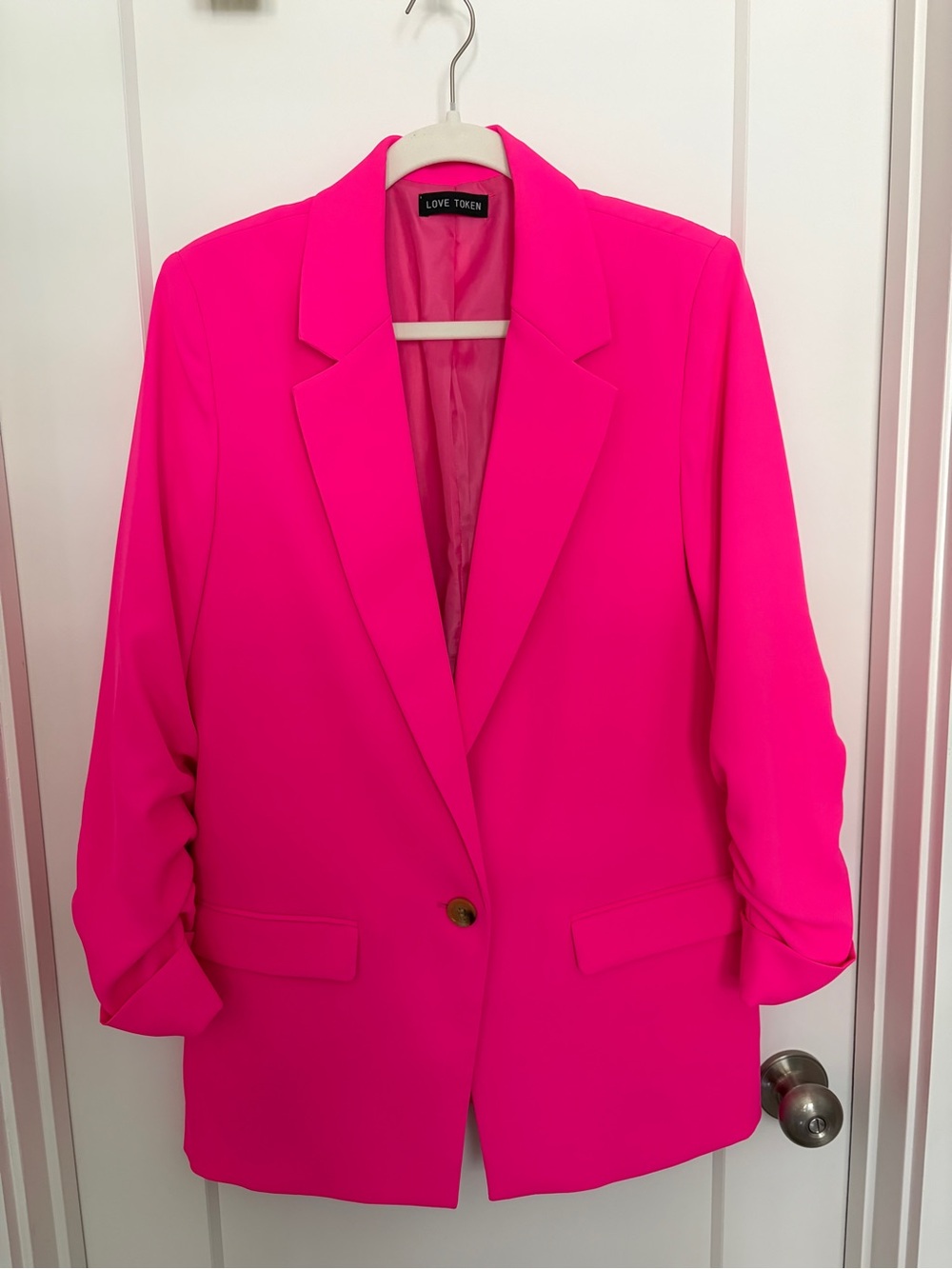 Love Token Bright Pink Single-Button Blazer - Large